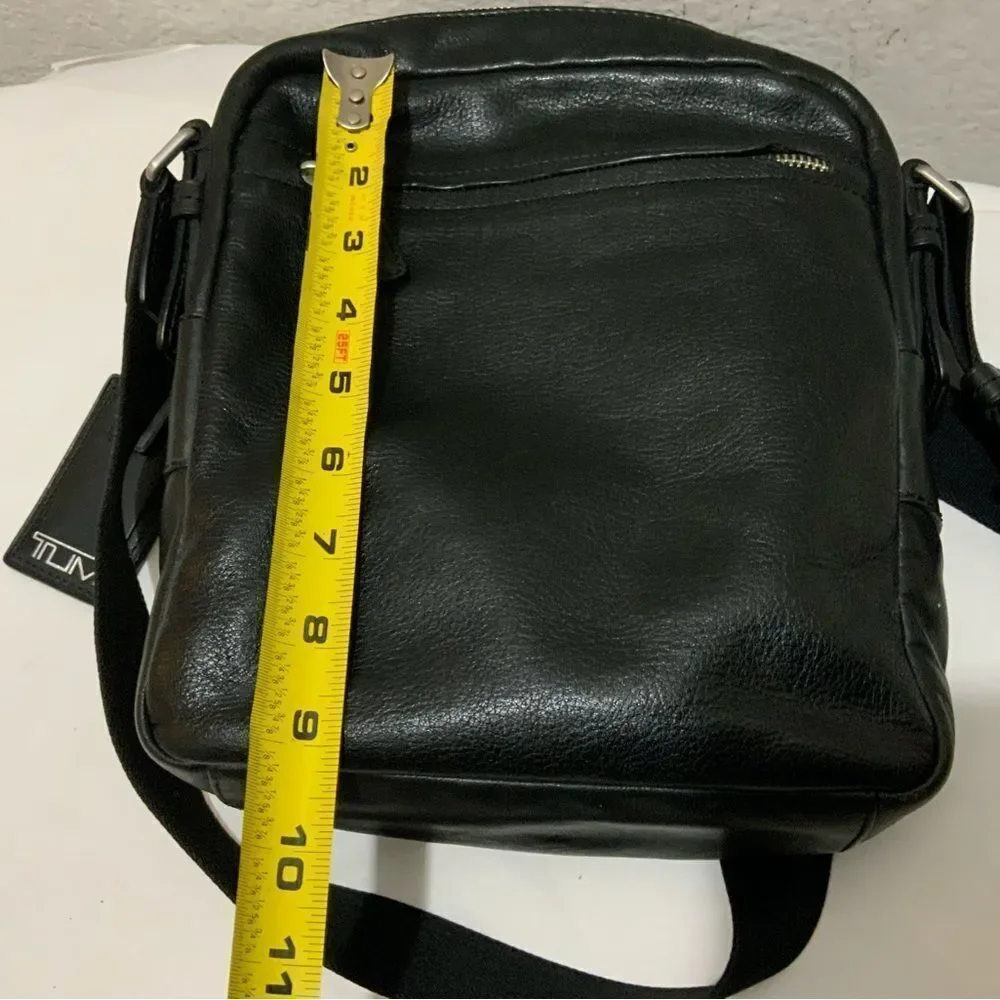 Tumi Laredo Frisco Town Black Leather Messenger Bag, Silver Hardware